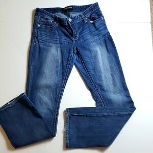 Express thick stitch barely boot cut stretch jeans